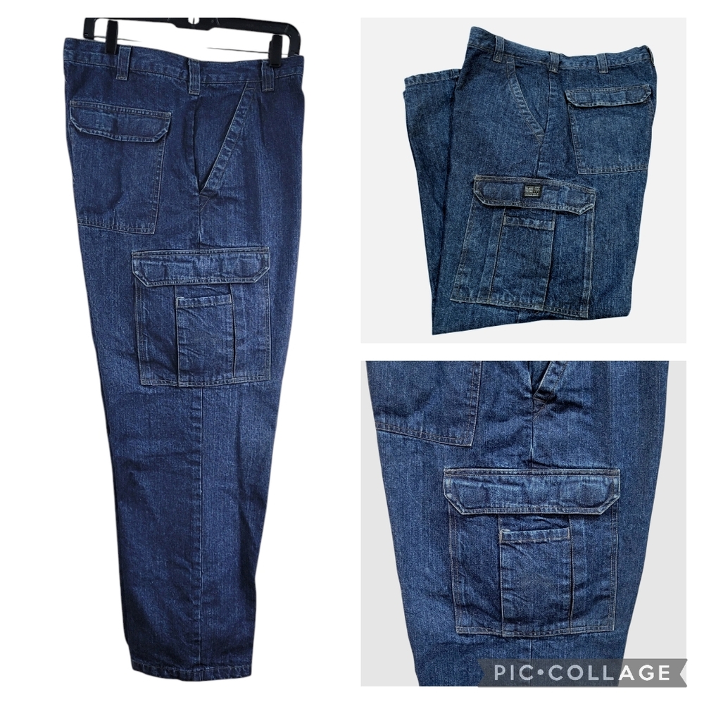 Men's VTG Wrangler Black Rivet Cargo Denim Jeans SZ 36x32 Blue Y2K Skater EUC